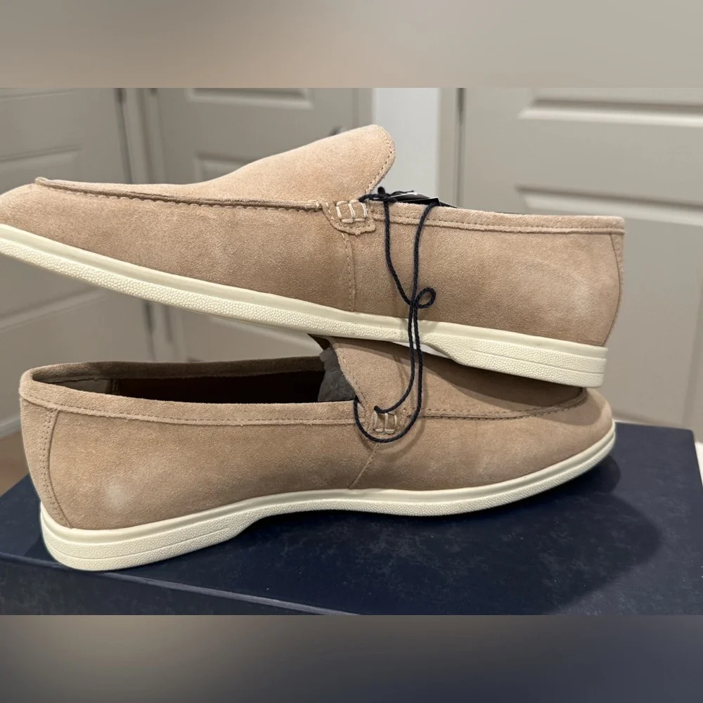 NWT Piombo Contemporary Men's Beige Suede Leather Moccasins Loafers EU 41 US 8